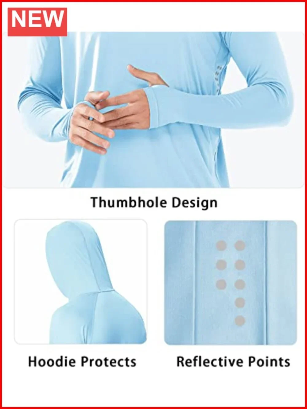 Men's UPF 50+ Long Sleeve Rash Guard Sun Shirt Hoodie